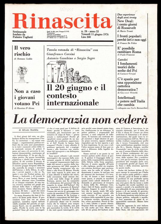 Rinascita Anno 33 n. 24 - Palmiro Togliatti - copertina