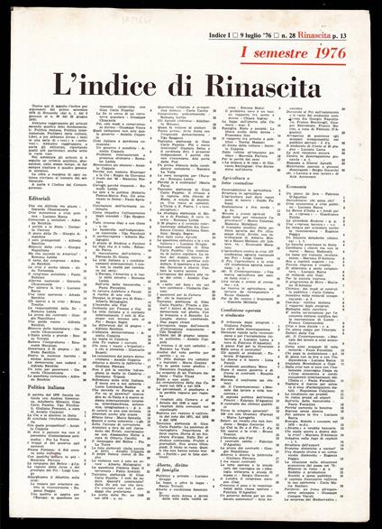 Rinascita Anno 33 indice primo semestre - Palmiro Togliatti - copertina