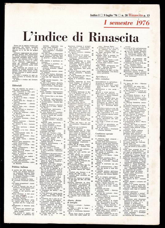 Rinascita Anno 33 indice primo semestre - Palmiro Togliatti - copertina