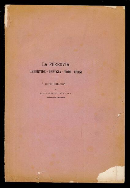 La ferrovia Umbertide-Perugia-Todi-Terni considerazioni Eugenio Faina deputato al Parlamento - Eugenio Farina - copertina
