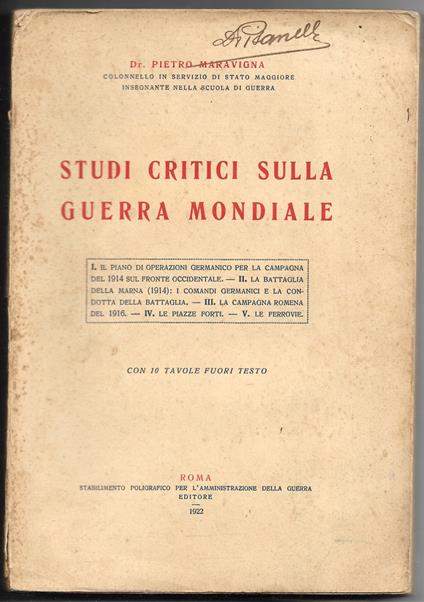 Studi critici sulla Guerra Mondiale - Pietro Maravigna - copertina