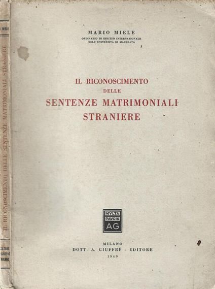 Il Riconoscimento delle sentenze matrimoniali straniere - Mario Miele - copertina