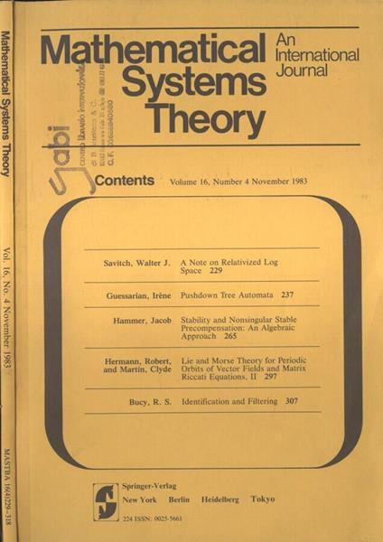 Mathematical systems theory Vol. 16, num. 4 - copertina