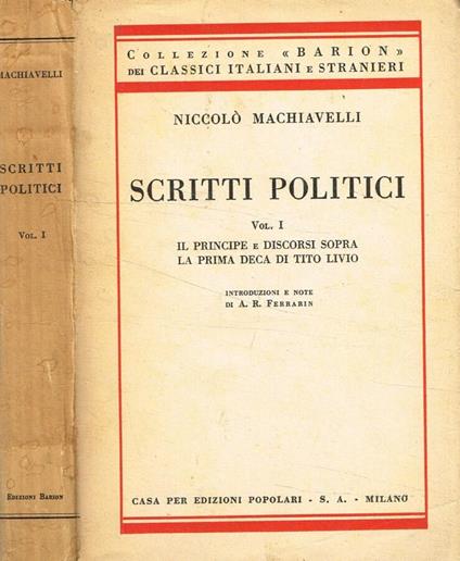 Scritti politici vol.I - Niccolò Machiavelli - copertina
