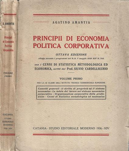 Principii di economia politica corporativa - Agatino Amantia - copertina
