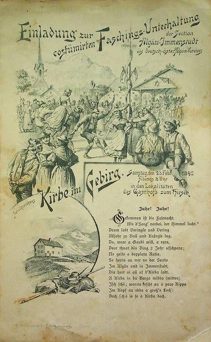 Einladung zur costümirten Faschings-Unterhaltung der Section Algäu-Immenstadt des deutsch-öster. Alpen-Vereins: Kirbe in Gebirg: Samstag, den 23. Febr. 1895 - copertina
