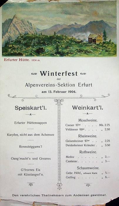 Winterfest der Alpenvereins-Sektion Erfurt am 13. Februar 1904: Speiskart'l - Weinkart'l - copertina