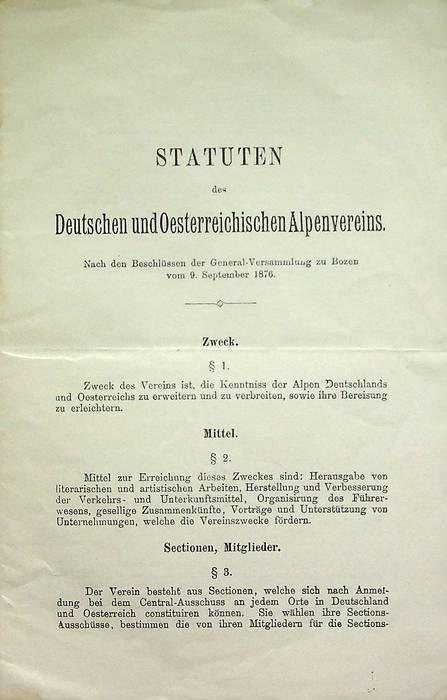 Statuten des Deutschen und Oesterreichischen Alpenvereins. Nach den Beschlüssen der General Versammlung zu Bozen vom 9. September 1876 - copertina