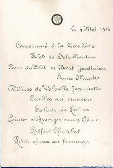 Menu le 4 mai 1913 - copertina