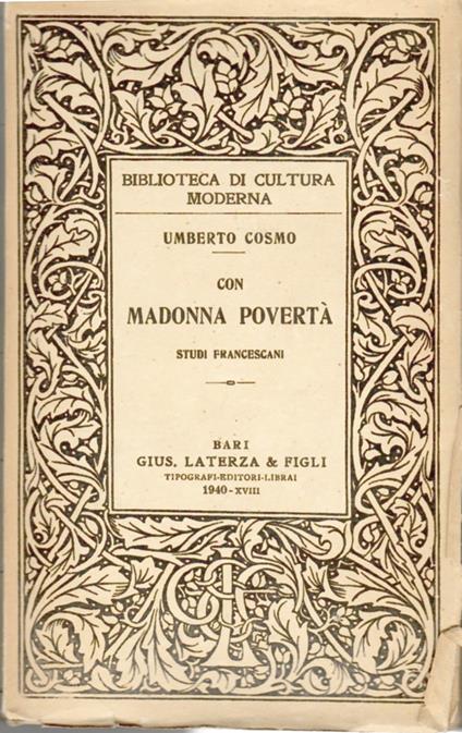Con Madonna povertà. Studi Francescani - Umberto Cosmo - copertina