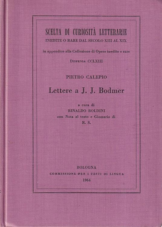 Lettere a J. J. Bodmer - Pietro Calepio - copertina
