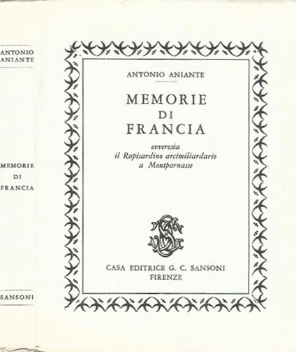 Memorie di Francia - Antonio Aniante - copertina