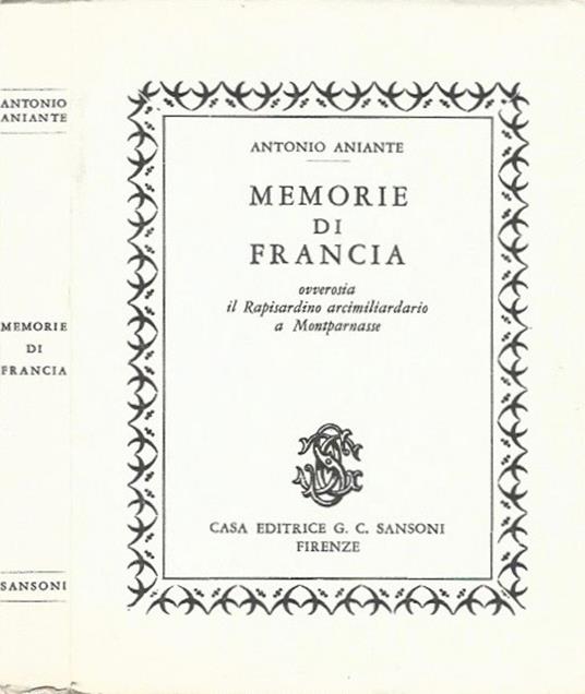 Memorie di Francia - Antonio Aniante - copertina