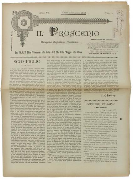 Il Proscenio. Giornale Artistico Teatrale. Anno 1898 (33 Numeri) - Di Martino Gaspare (Direttore) - 1898 - copertina