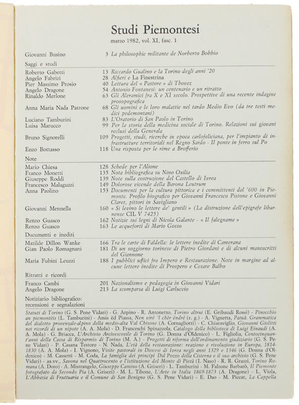 Studi Piemontesi. Vol. Xi- 1982, Fasc. 1. [Ottimo] - Autori Vari