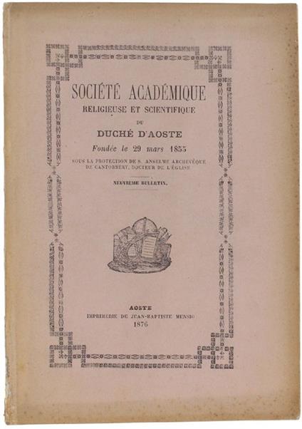 Societè Academique Religieuse Et Scientifique Du Duchè D'Aoste ... 9Me Bulletin - copertina