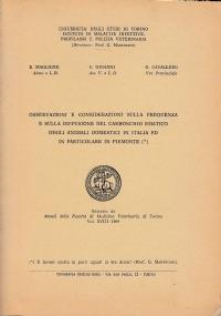 Osservazioni e considerazioni sulla frequenza e sulla diffusione del Carbonchio ematico degli animali domestici in Italia ed in particolare in Piemonte - copertina
