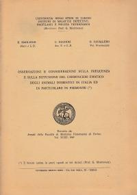 Osservazioni e considerazioni sulla frequenza e sulla diffusione del Carbonchio ematico degli animali domestici in Italia ed in particolare in Piemonte - copertina