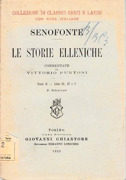 Storie elleniche , vol 2, libri III. IV. V - copertina