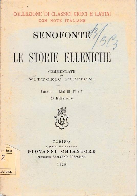 Storie elleniche , vol 2, libri III. IV. V - copertina