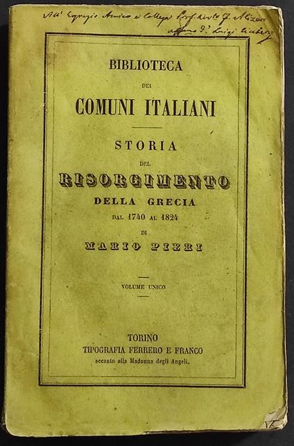 Storia del Risorgimento della Grecia - Mario Pieri - copertina