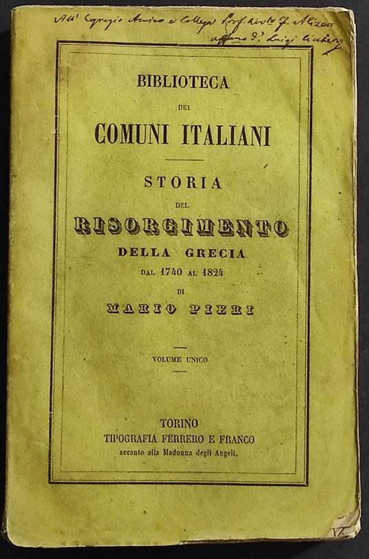 Storia del Risorgimento della Grecia - Mario Pieri - copertina