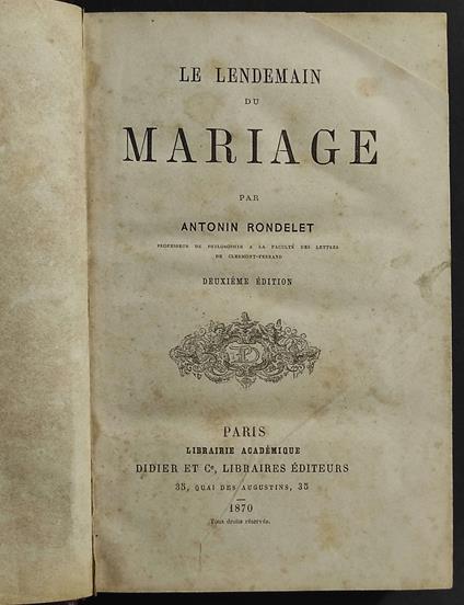 Le Lendemain du Mariage - copertina