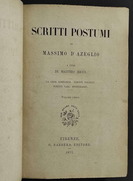 Scritti Postumi - Massimo D'Azeglio - copertina