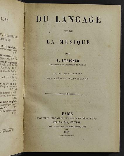 Du Langage et de La Musique - M. Stricker - copertina