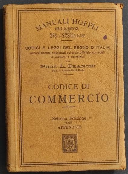 Codice di Commercio - L. Franchi - copertina