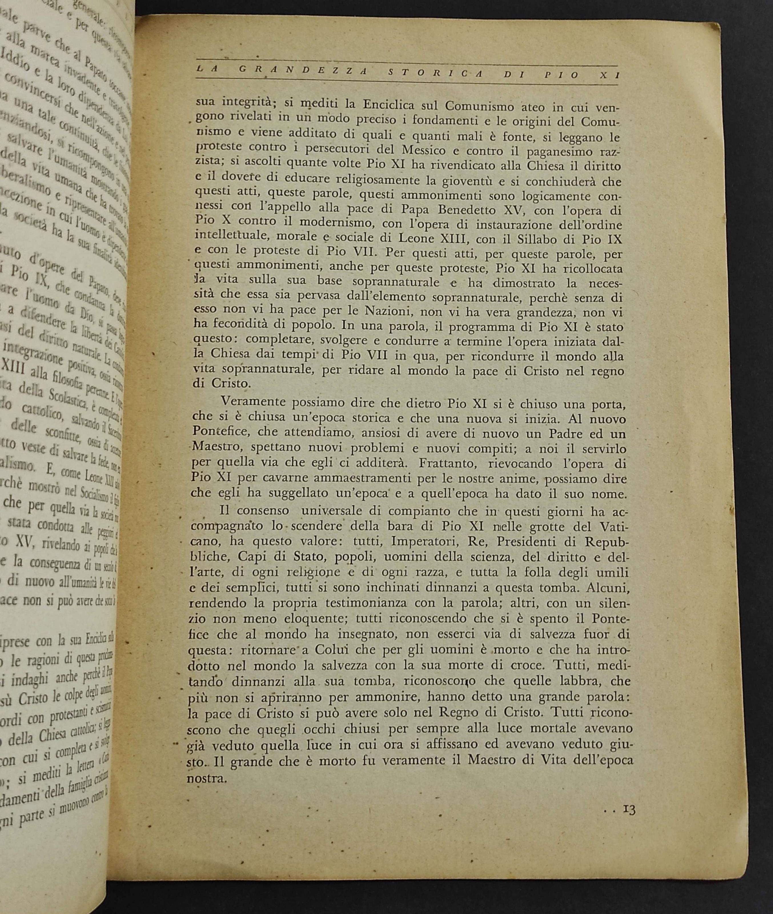 La Grandezza Storica di Pio XI