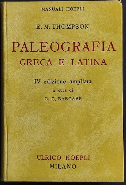 Paleografia Greca e Latina - E. M. Thompson - copertina