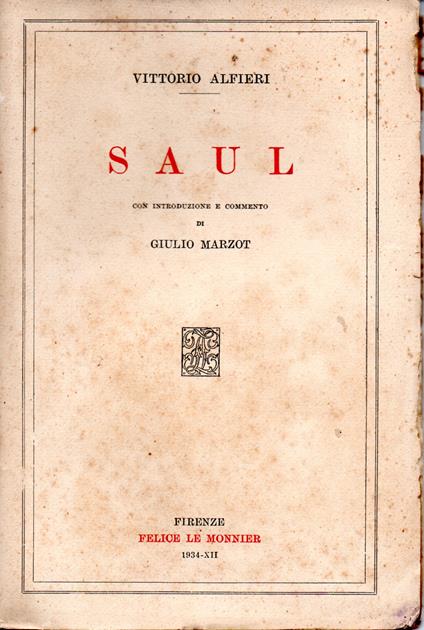 Saul - Vittorio Alfieri - copertina