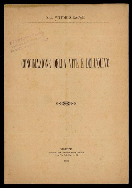 Concimazione della vite e dell'ulivo - Vittorio Branca - copertina