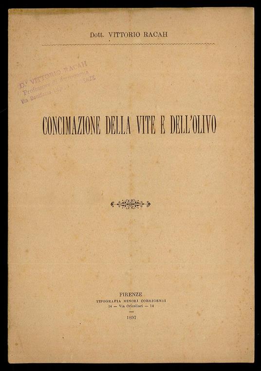 Concimazione della vite e dell'ulivo - Vittorio Branca - copertina