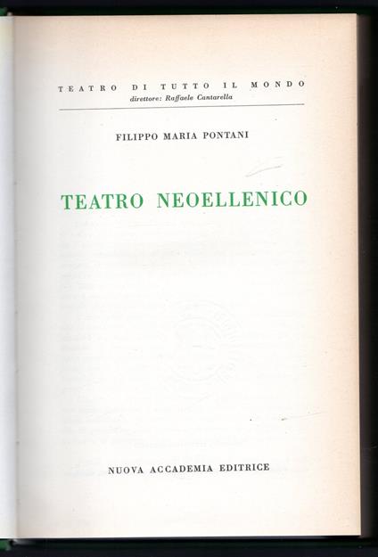 Teatro neoellenico - Filippomaria Pontani - copertina