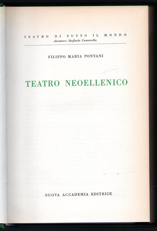 Teatro neoellenico - Filippomaria Pontani - copertina