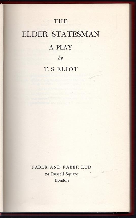 The Elder Statesman a play - copertina