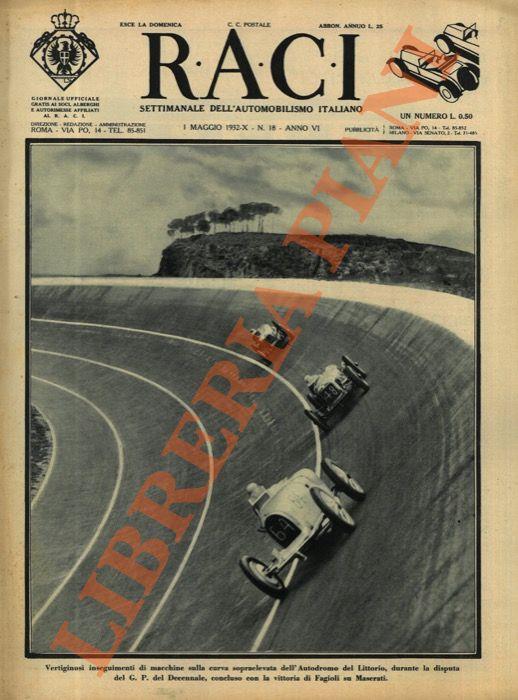 RACI. 1932. Settimanale Settimanale dell’automobilismo italiano - copertina