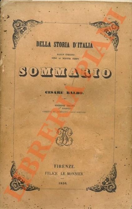 Sommario della Storia d'Italia dalle origini ai nostri tempi - Cesare Balbo - copertina