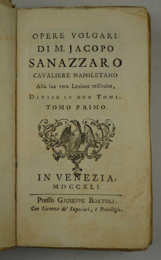 Opere volgari… alla sua vera lezione restituite - Jacopo Sannazzaro - copertina