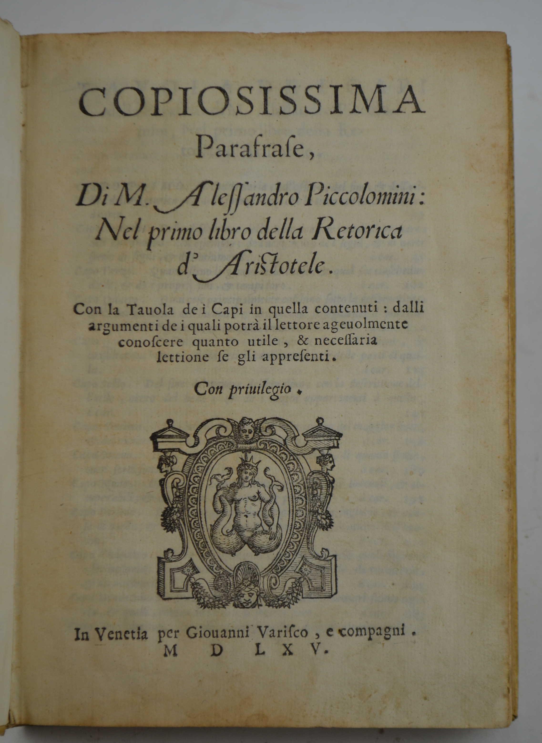 Copiosissima Parafrase… nel primo libro della Retorica d'Aristotele…