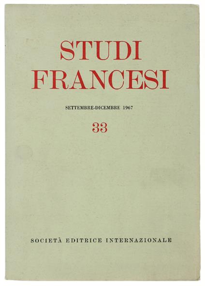 Studi Francesi N.33. Settembre-Dicembre 1967 - copertina