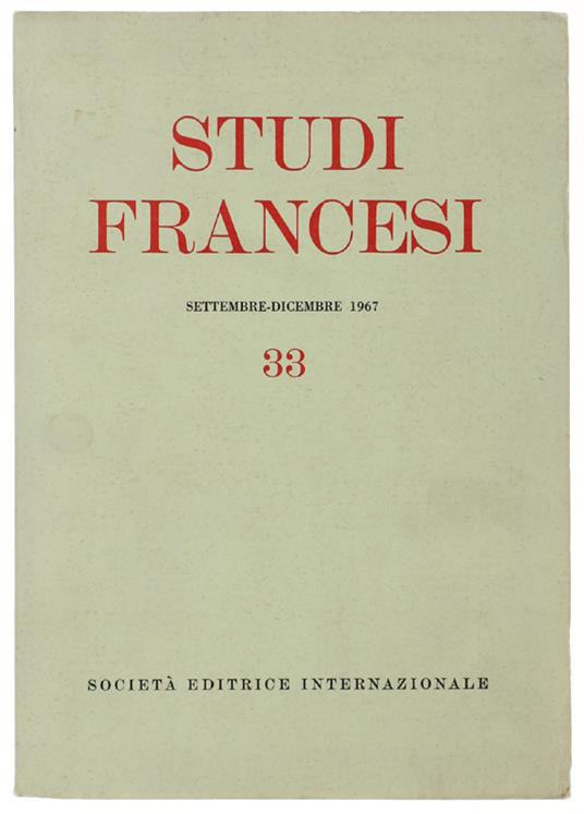 Studi Francesi N.33. Settembre-Dicembre 1967 - copertina