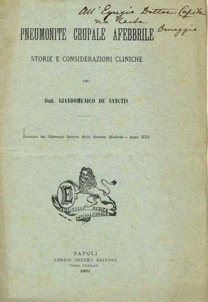 Pneumonite crupale afebbrile. Storie e considerazioni cliniche - copertina