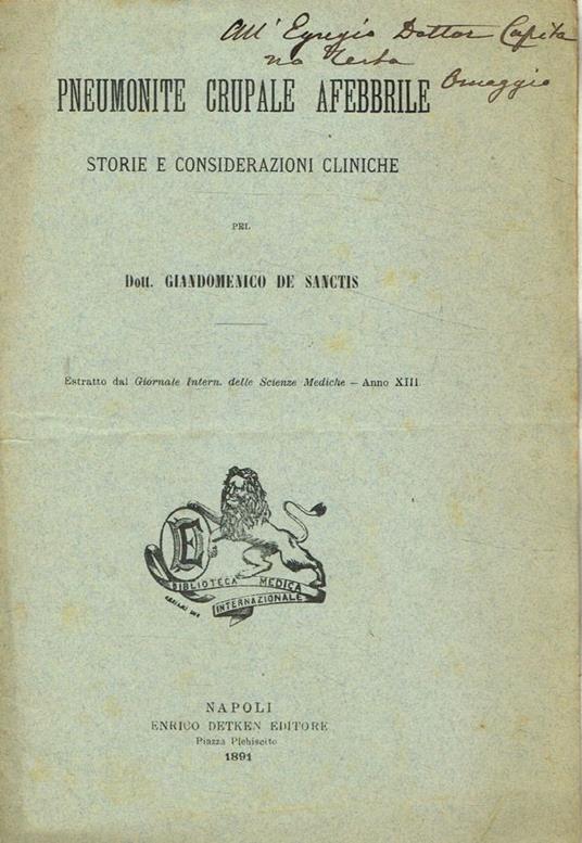 Pneumonite crupale afebbrile. Storie e considerazioni cliniche - copertina