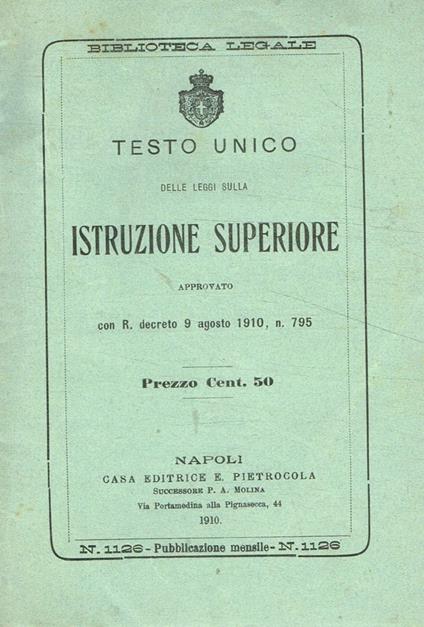 Testo unico delle leggi sulla istruzione superiore - copertina