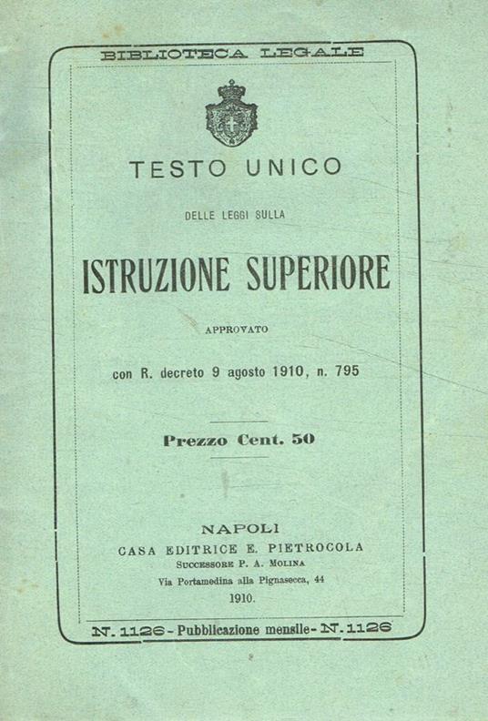Testo unico delle leggi sulla istruzione superiore - copertina