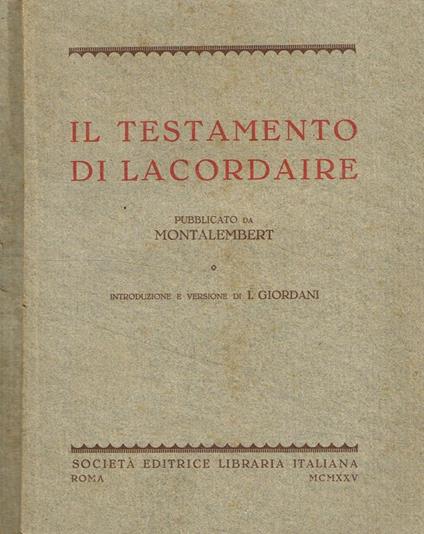 Il testamento di Lacordaire - copertina
