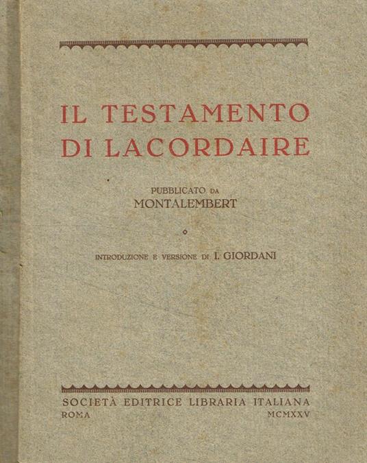 Il testamento di Lacordaire - copertina